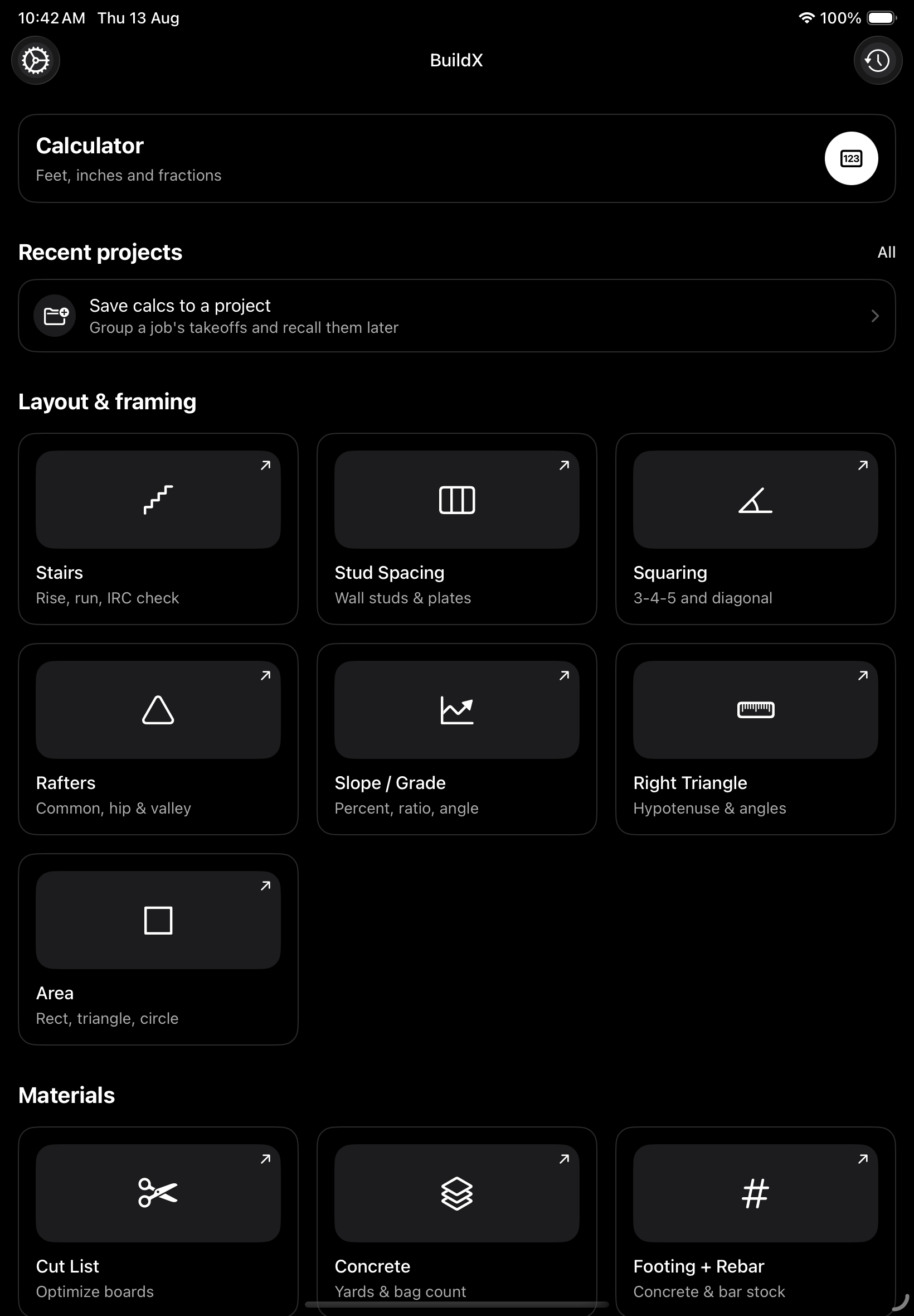 BuildX construction tools on iPad