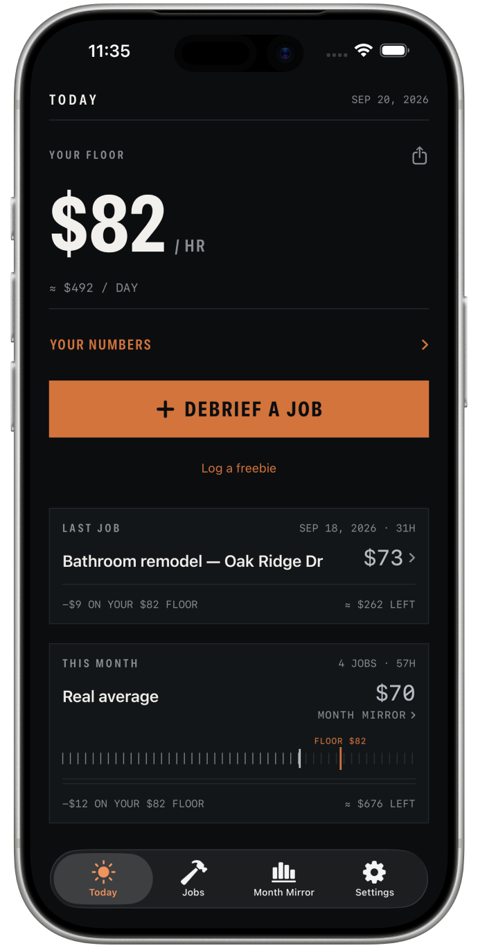 RateBook floor rate and job debrief on iPhone