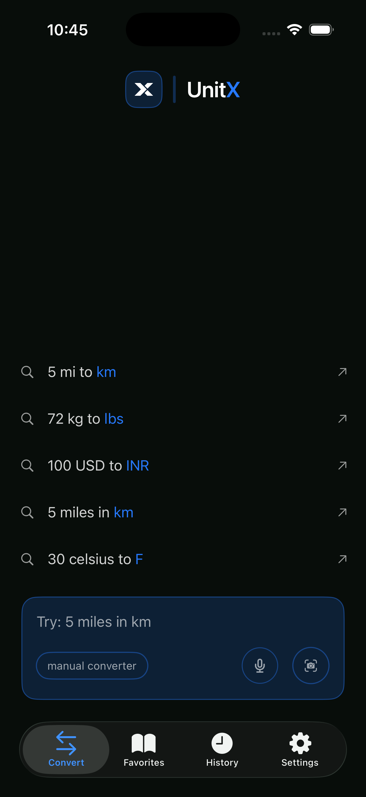 UnitX on iPhone showing natural conversion suggestions