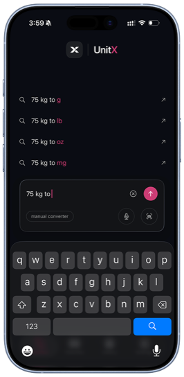 UnitX natural language conversion on iPhone